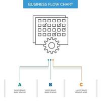 evento. gestão. em processamento. cronograma. design de fluxograma de negócios de temporização com 3 etapas. ícone de linha para modelo de plano de fundo de apresentação lugar para texto vetor