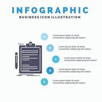 contrato. Verifica. o negócio. feito. modelo de infográficos de placa de clipe para site e apresentação. ícone de glifo cinza com ilustração em vetor estilo infográfico azul.