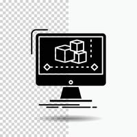 animação. computador. editor. monitor. ícone de glifo de software em fundo transparente. ícone preto vetor