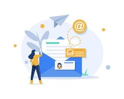 e-mail e mensagens, campanha de marketing por e-mail, processo de trabalho, nova mensagem de e-mail, ilustração vetorial de ícone de design plano vetor