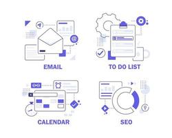 e-mail,lista de tarefas,calendário,seo,ilustração em vetor ícone design plano