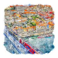 porto portugal esboço em aquarela ilustração desenhada à mão vetor