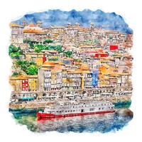 porto portugal esboço em aquarela ilustração desenhada à mão vetor