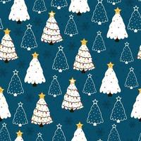 padrão de natal sem costura com árvore de natal em diferentes estilos em fundo azul para papel de embrulho vetor