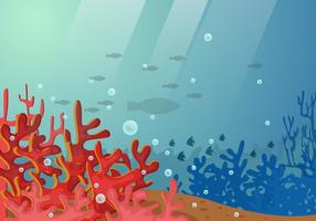 Sob a cena da água com ilustração de coral e peixe