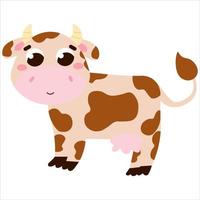 personagem de vaca fofa em estilo cartoon infantil para ilustração de livros infantis, cartazes ou cartões, estilo de vida rústico, fazenda vetor