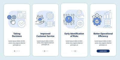 benefícios da tela de aplicativo móvel de integração azul claro de processamento de big data. passo a passo 4 passos páginas de instruções gráficas com conceitos lineares. ui, ux, modelo de gui. vetor