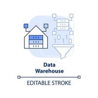 data warehouse luz azul ícone conceito. ilustração de linha fina de ideia abstrata de repositório de informações. gestão de dados. desenho de contorno isolado. traço editável. vetor