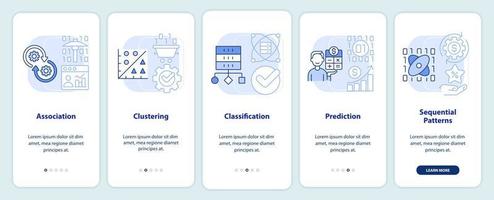 técnicas de mineração de dados tela de aplicativo móvel de integração azul claro. passo a passo virtual 5 passos páginas de instruções gráficas com conceitos lineares. ui, ux, modelo de gui. vetor