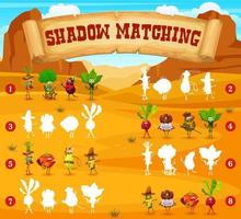 jogo de combinação de sombra com xerife de vegetais de desenho animado vetor