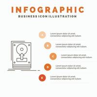 instalar. dirigir. HD. Salve . upload de modelo de infográficos para site e apresentação. ícone de linha cinza com ilustração vetorial de estilo infográfico laranja vetor