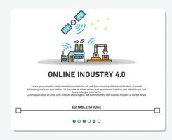 indústria on-line moderna 4.0 com fábrica de satélite e logotipo da máquina curso editável de vetor simples