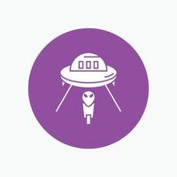 estrangeiro. espaço. ufo. nave espacial. ícone de glifo branco marte em círculo. ilustração vetorial de botão vetor