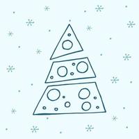 uma árvore de natal desenhada à mão. ilustração vetorial em estilo doodle. clima de inverno. olá 2023. feliz natal e feliz ano novo. elemento azul escuro com flocos de neve em um fundo azul. vetor
