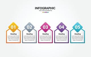 infográfico horizontal profissional de 5 opções com processos de opções de ícone 5 vetor