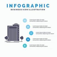 prédio. verde. plantar. cidade. modelo de infográfico inteligente para site e apresentação. ícone de glifo cinza com ilustração em vetor estilo infográfico azul.