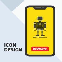 Autônomo. máquina. robô. robótico. ícone de glifo de tecnologia no celular para página de download. fundo amarelo vetor