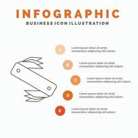 faca. exército. acampamento. suíço. modelo de infográficos de bolso para site e apresentação. ícone de linha cinza com ilustração vetorial de estilo infográfico laranja vetor