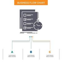 façam. tarefa. Lista. Verifica. design de fluxograma de negócios de tempo com 3 etapas. ícone de glifo para lugar de modelo de plano de fundo de apresentação para texto. vetor