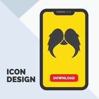 bigode. hipster. moveleiro. macho. ícone de glifo de homens no celular para página de download. fundo amarelo vetor