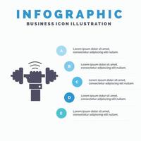 haltere. ganho. elevação. potência. modelo de infográficos esportivos para site e apresentação. ícone de glifo cinza com ilustração em vetor estilo infográfico azul.