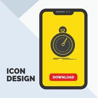 feito. velozes. otimização. Rapidez. ícone de glifo de esporte no celular para página de download. fundo amarelo vetor