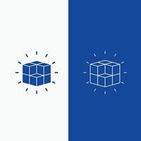 caixa. labirinto. quebra-cabeça. solução. linha de cubo e botão web glifo em banner vertical de cor azul para ui e ux. site ou aplicativo móvel vetor