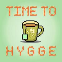 pixels de 8 bits o hygge do tema. as ferramentas para relaxar em ilustrações vetoriais. vetor