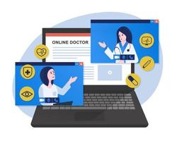 ilustração de médico online. conceito de consulta médica online vetor