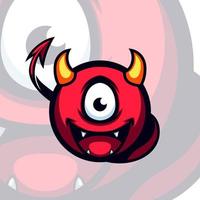 bonitinha bola de diabo vermelho de um olho rindo mascote de vetor