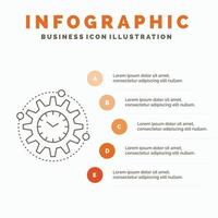 eficiência. gestão. em processamento. produtividade. modelo de infográficos do projeto para site e apresentação. ícone de linha cinza com ilustração vetorial de estilo infográfico laranja vetor