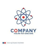 design de logotipo do nome da empresa para atom. nuclear. molécula. química. Ciência. design de marca azul e vermelho com lugar para slogan. modelo de logotipo criativo abstrato para pequenas e grandes empresas. vetor