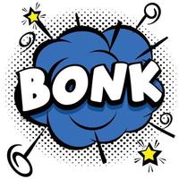 Bonk modelo brilhante em quadrinhos com bolhas do discurso em quadros coloridos vetor