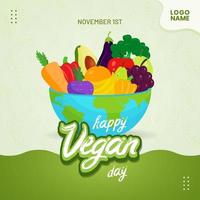 dia mundial do vegano 1º de novembro ilustração banner web e design de plano de fundo de postagem de mídia social vetor