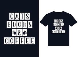 livros de gatos e ilustrações de café para design de camisetas prontas para impressão vetor