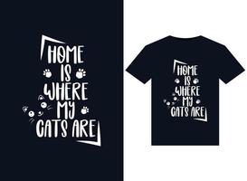casa é onde meus gatos são ilustrações para design de camisetas prontas para impressão vetor