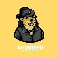 máfia shiba inu usando colar bitcoin isolado no fundo branco vetor