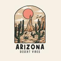design gráfico de vibrações do deserto do arizona, estilo de linha desenhado à mão com cor digital, ilustração vetorial vetor