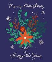 cartão postal com composição floral de natal. gráficos vetoriais. vetor