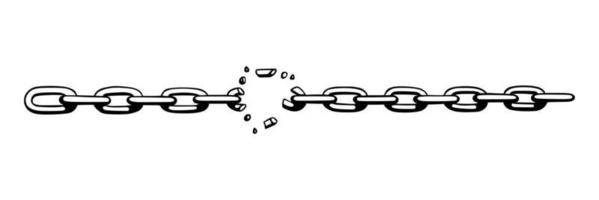 corrente quebrada com estilhaços como símbolo de força e liberdade. esboço de correntes de metal. ilustração vetorial vetor