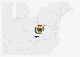 mapa da Virgínia Ocidental do estado dos EUA destacado nas cores da bandeira da Virgínia Ocidental vetor
