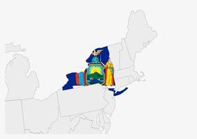 estado dos eua mapa de nova york destacado nas cores da bandeira de nova york vetor