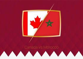 Canadá vs Marrocos, ícone da fase de grupos da competição de futebol em fundo borgonha. vetor