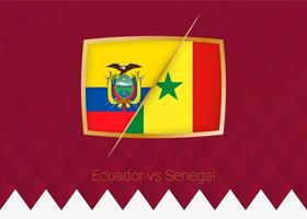 Equador vs senegal, ícone da fase de grupos da competição de futebol em fundo borgonha. vetor