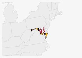 mapa do estado de maryland dos eua destacado nas cores da bandeira de maryland vetor