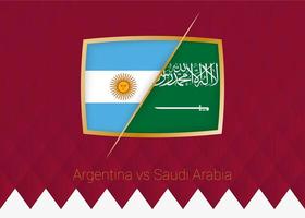 argentina vs arábia saudita, ícone da fase de grupos da competição de futebol em fundo borgonha. vetor