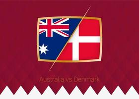 Austrália vs Dinamarca, ícone da fase de grupos da competição de futebol em fundo bordô. vetor