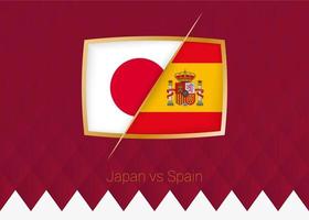 japão vs espanha, ícone da fase de grupos da competição de futebol em fundo borgonha. vetor