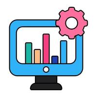 gráfico de barras dentro do monitor com engrenagem denotando o conceito de gerenciamento de gráficos vetor