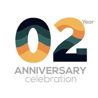 design de logotipo de 2º aniversário, modelo de vetor de ícone número 02. paletas de cores minimalistas